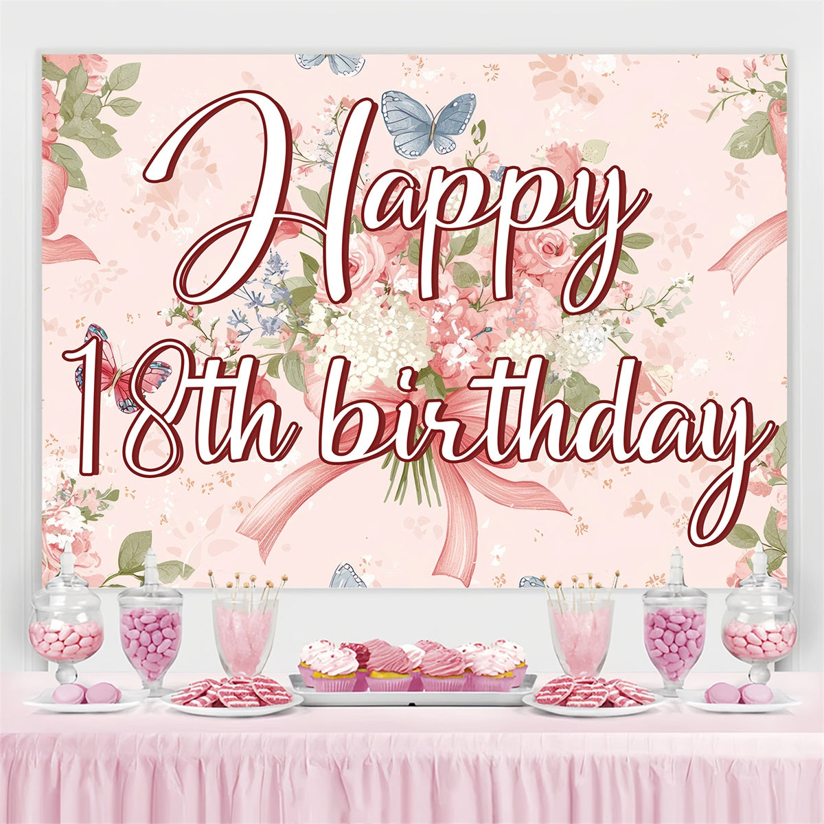 Customize Backdrop für Geburtstag Romantische rosa Blüte 18. Hintergrund CJJ3-221