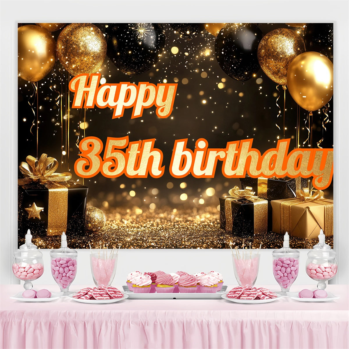 Personalisierte Geburtstag Backdrops Luxus 35. Golden Glitter Backdrop CJJ3-222