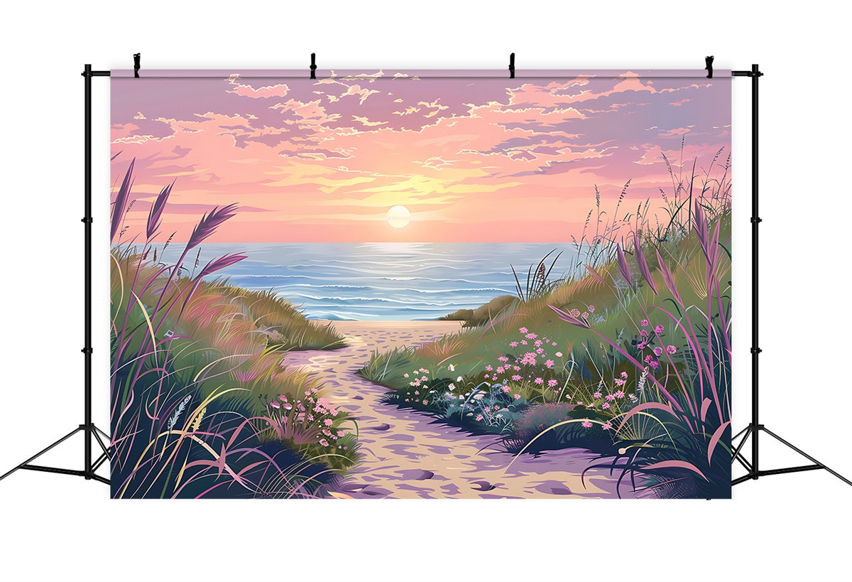 Strand Fotokulisse Sonnenuntergang Floral Beach Trail Sommerhintergrund CJJ3-224
