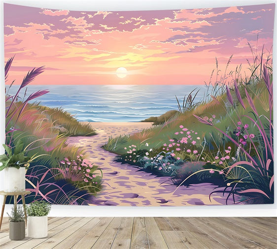 Strand Fotokulisse Sonnenuntergang Floral Beach Trail Sommerhintergrund CJJ3-224