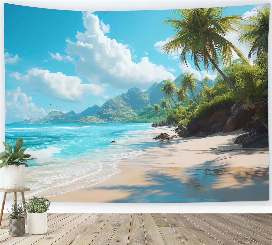 Fotohintergrund Strand Blauer Ozean Palme Sommerhintergrund CJJ3-228