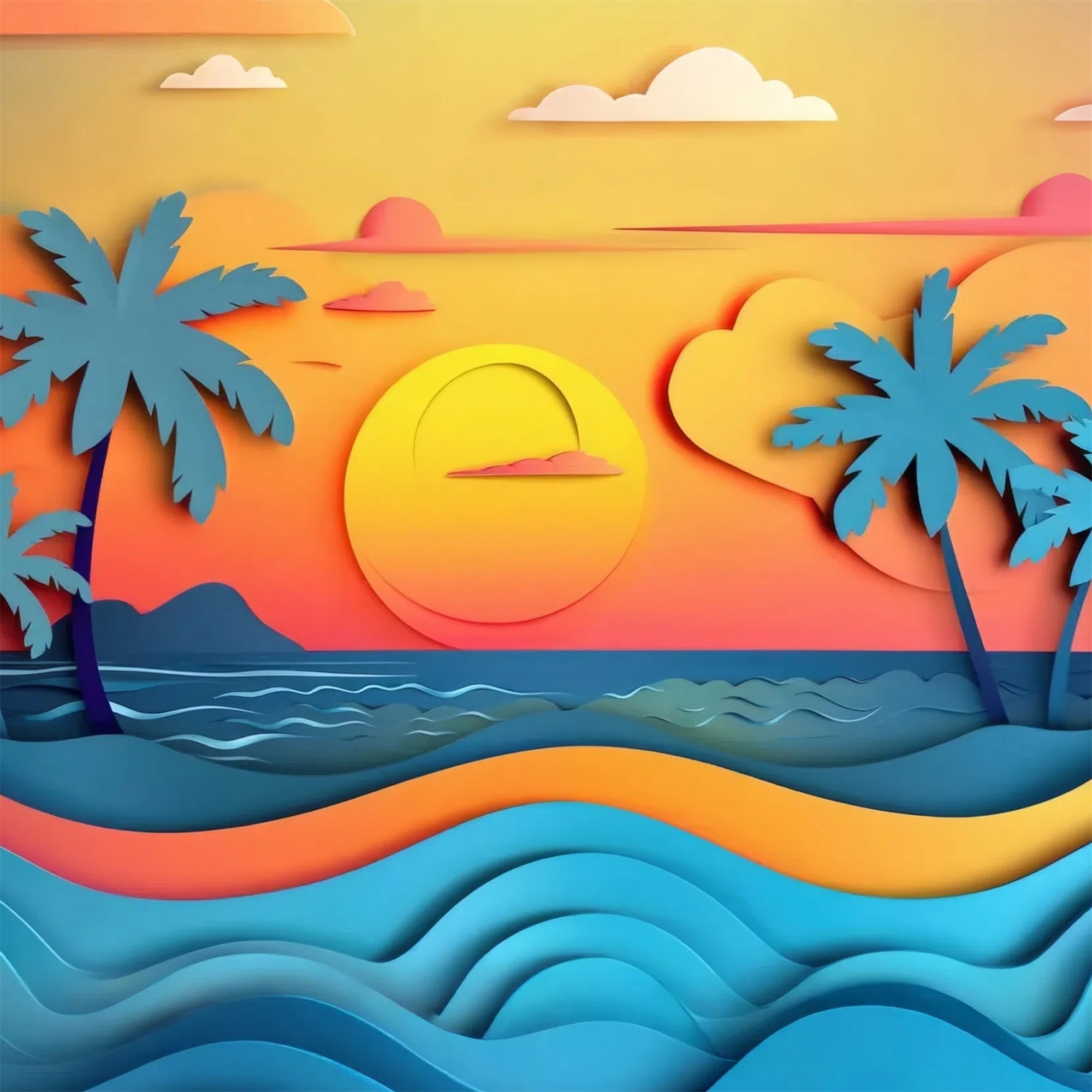 Sommer-Fotokulisse Sonnenuntergang Palmen Meer Hintergrund CJJ3-230