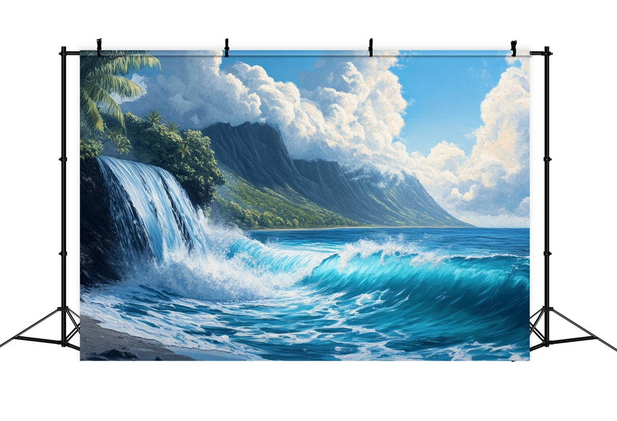 Strand Fotokulisse Ozean Wasserfall Bergblick Sommer Kulisse CJJ3-231