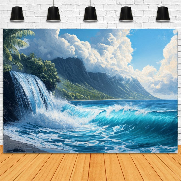 Strand Fotokulisse Ozean Wasserfall Bergblick Sommer Kulisse CJJ3-231