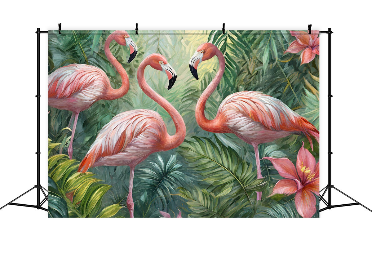 Tropische Fotokulisse Flamingos Dschungelblume Sommerkulisse CJJ3-234