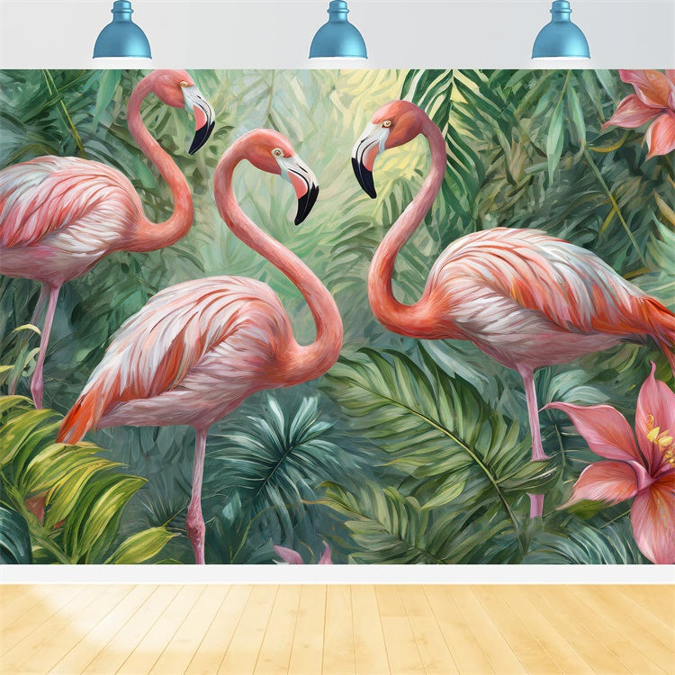 Tropische Fotokulisse Flamingos Dschungelblume Sommerkulisse CJJ3-234