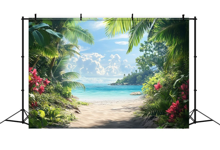 Fotohintergrund Strand Strandweg Palmblätter Sommerhintergrund CJJ3-235