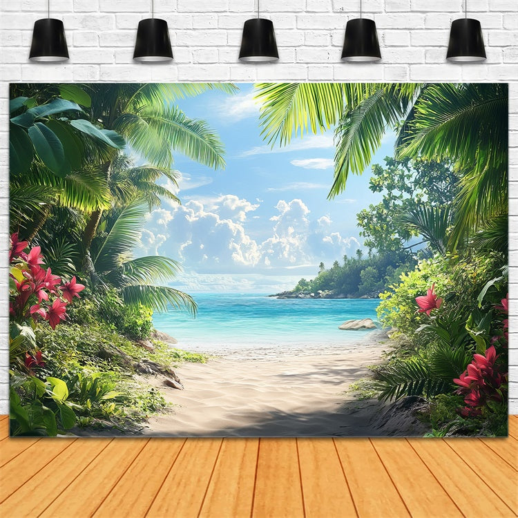 Fotohintergrund Strand Strandweg Palmblätter Sommerhintergrund CJJ3-235