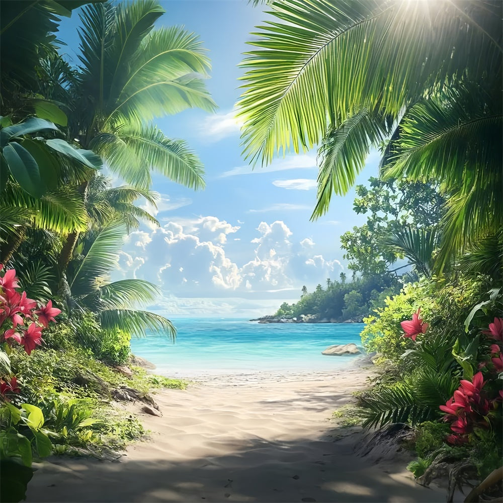 Fotohintergrund Strand Strandweg Palmblätter Sommerhintergrund CJJ3-235