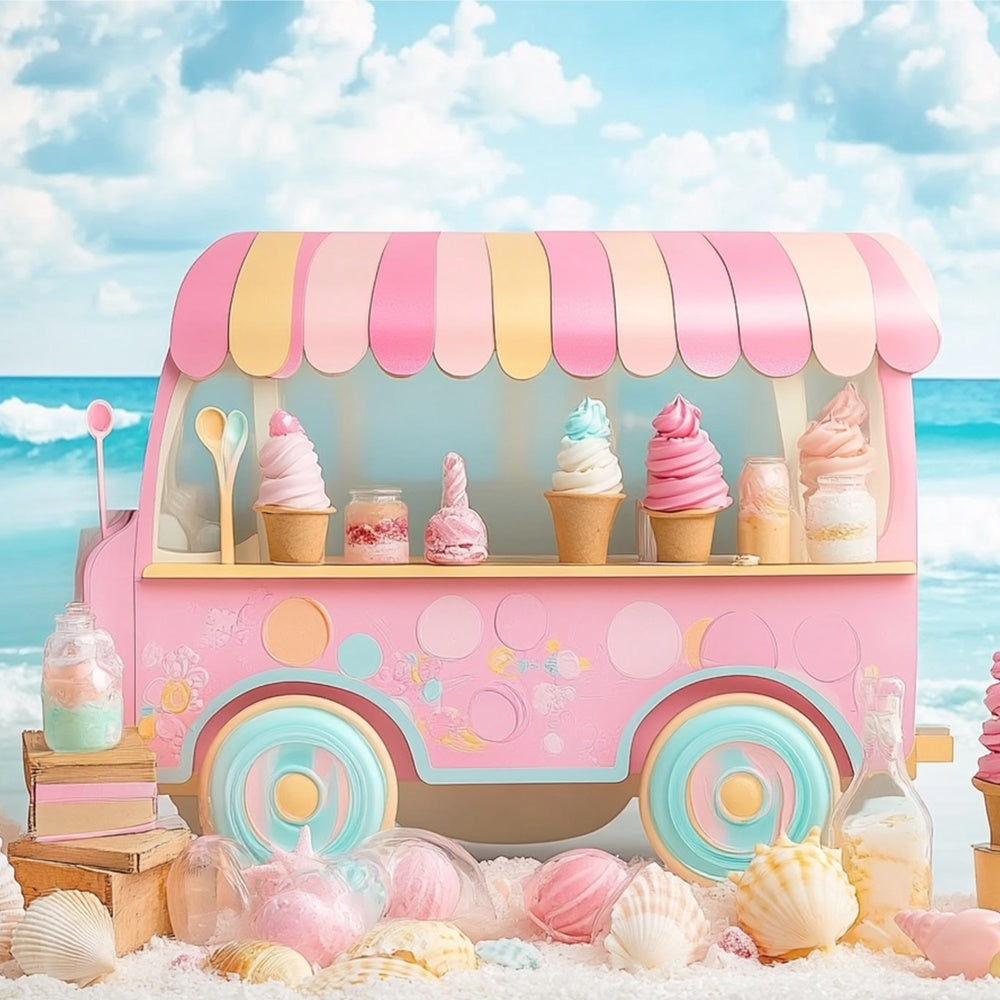 Strand Fotohintergrund Eiscreme Strand Sommerhintergrund CJJ3-243