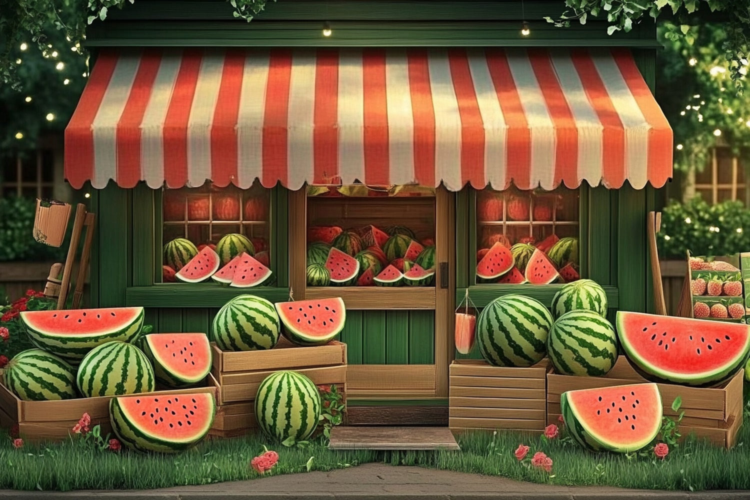 Wassermelone Fotohintergrund Rustikale Wassermelone Shop Sommerhintergrund CJJ3-246
