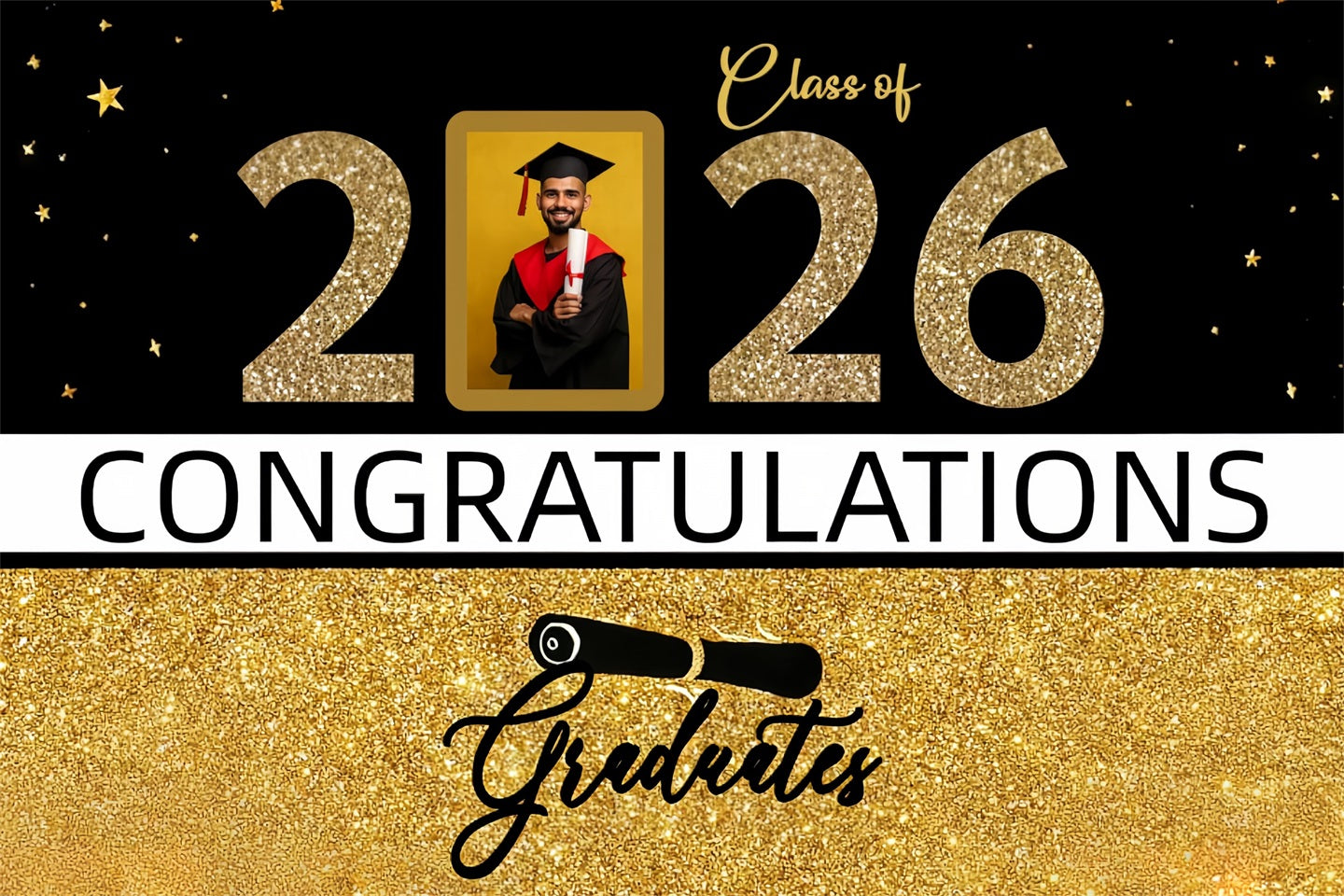 2026 Graduation Backdrop Glittering Gold Rahmen Personalisierte Party Graduation Backdrop CJJ3-276