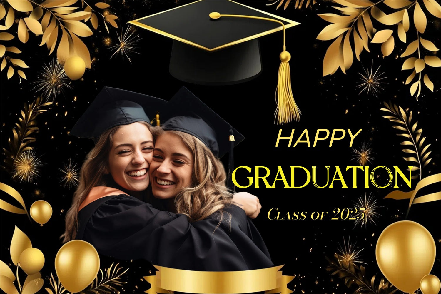 Graduation Backdrop Ideen Golden Mütze Ballons Benutzerdefinierte Party Graduation Backdrop CJJ3-281