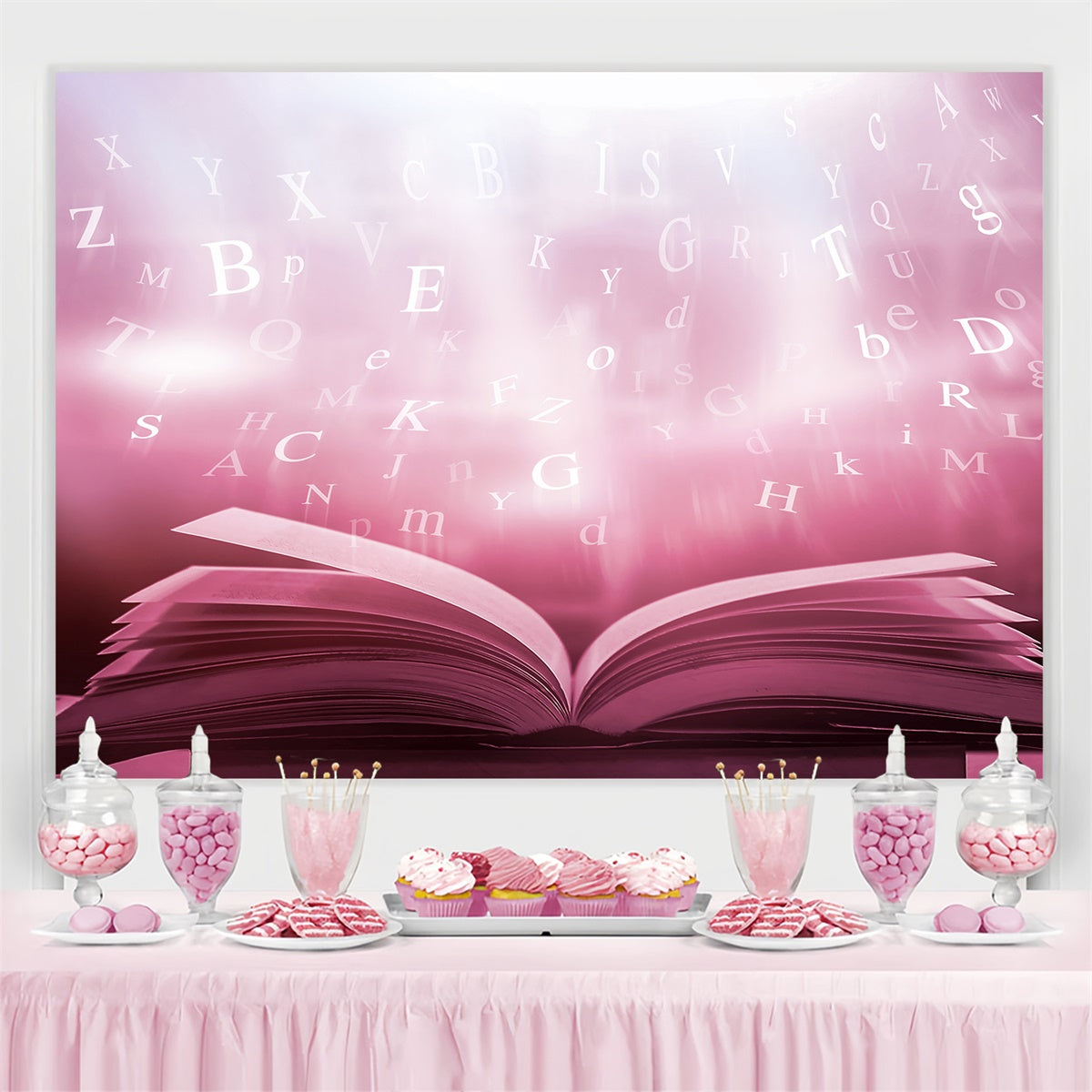Welttag des Buches Backdrop Schwebende Buchstaben Buch Backdrop CJJ3-54
