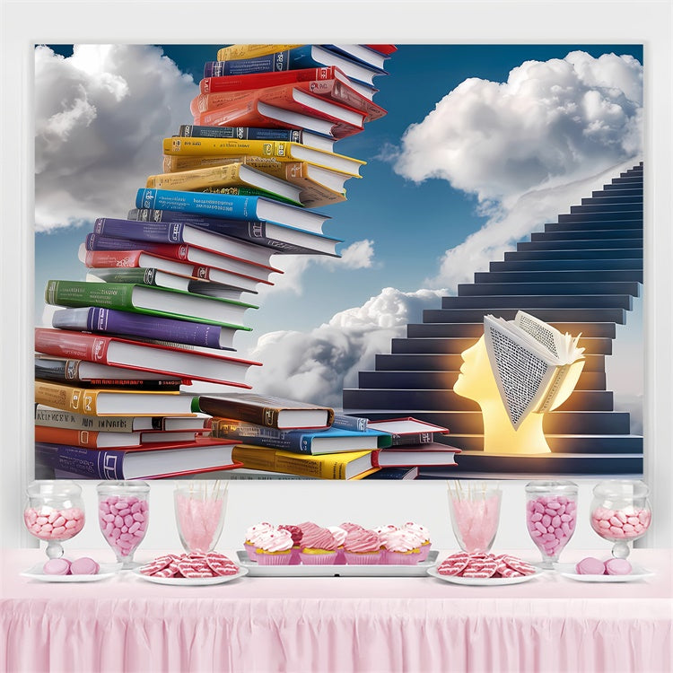 Welttag des Buches Backdrop Bunte Bücher Treppe Backdrop CJJ3-58
