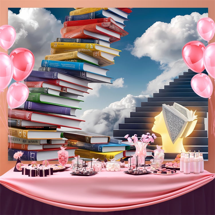 Welttag des Buches Backdrop Bunte Bücher Treppe Backdrop CJJ3-58