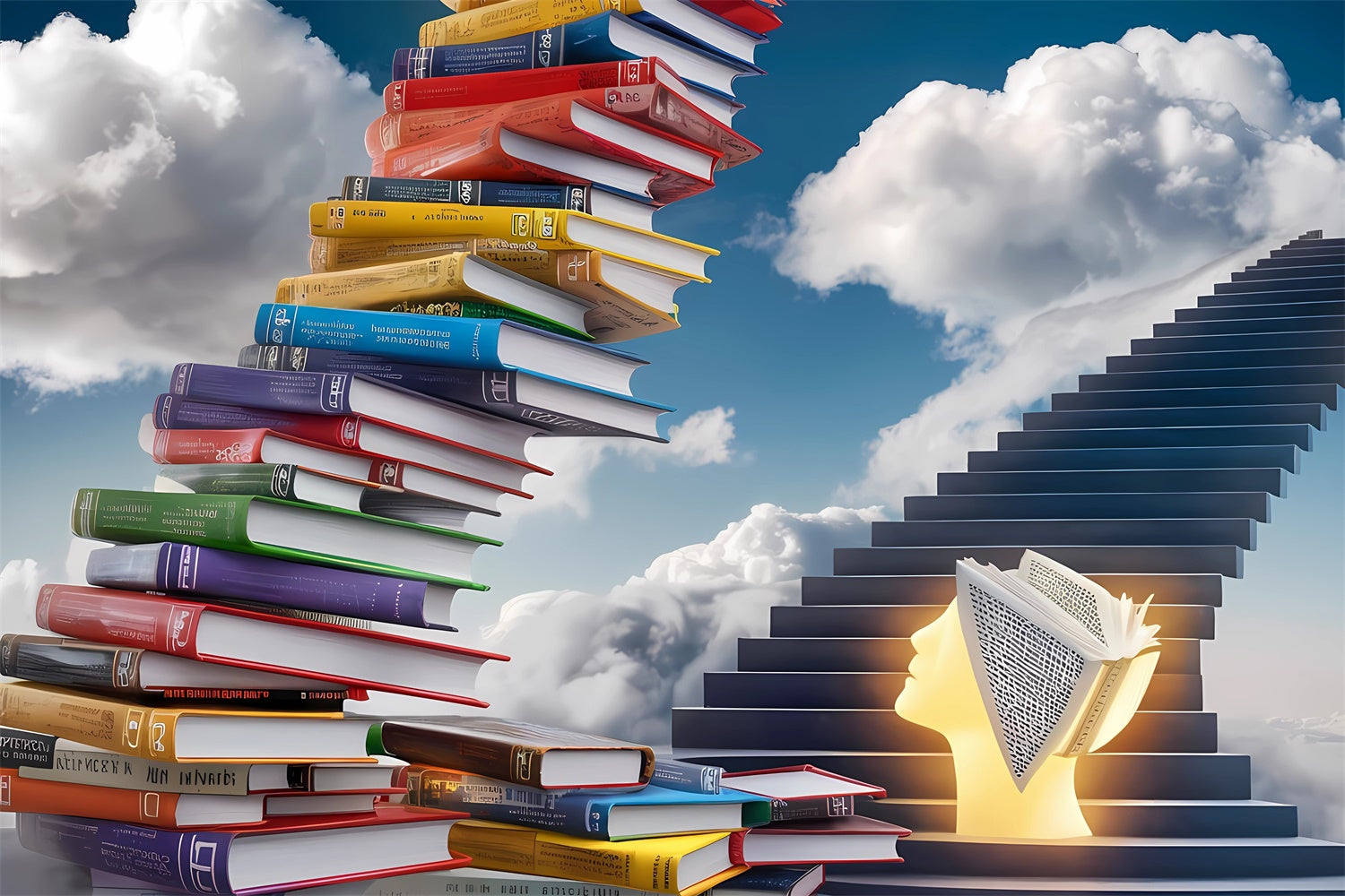 Welttag des Buches Backdrop Bunte Bücher Treppe Backdrop CJJ3-58