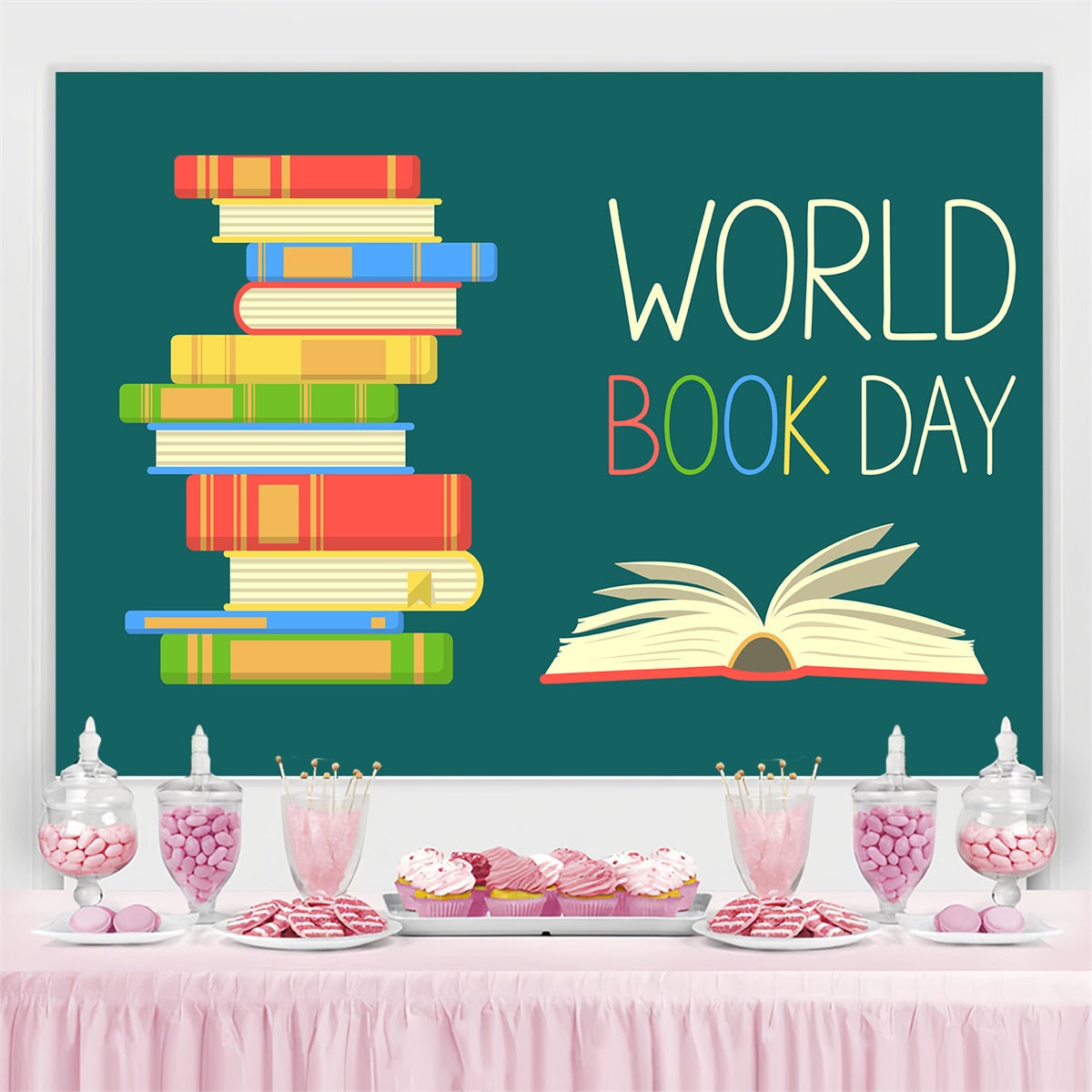 Welttag des Buches Backdrop Bunte Cartoon Buch Backdrop CJJ3-61
