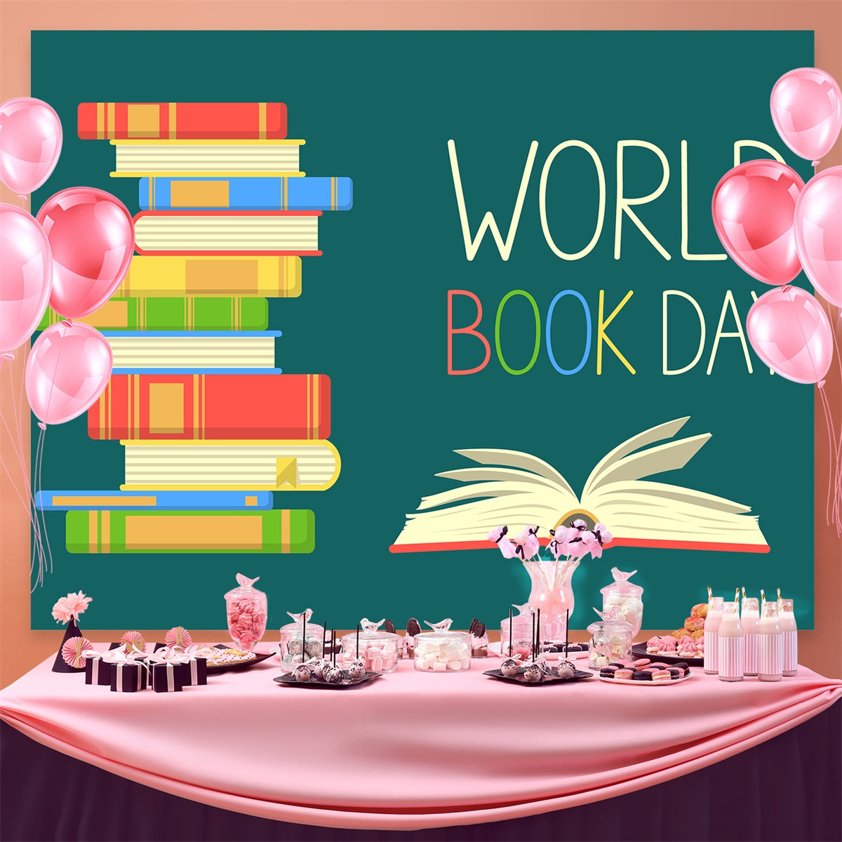 Welttag des Buches Backdrop Bunte Cartoon Buch Backdrop CJJ3-61
