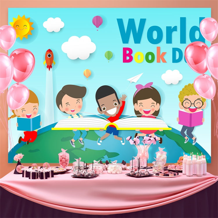 Welttag des Buches Backdrop Cartoon Kinder lernen Backdrop CJJ3-64