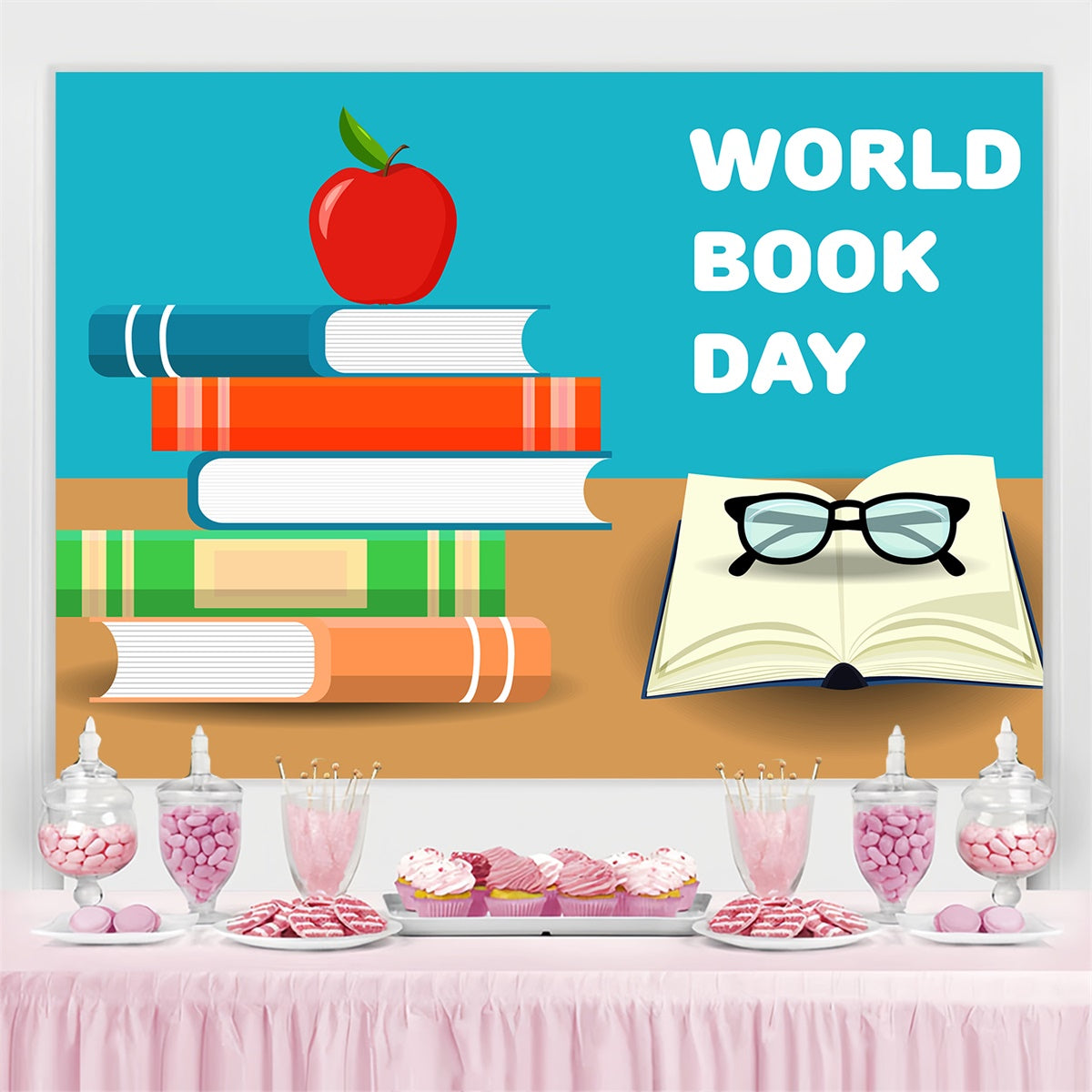 Welttag des Buches Backdrop Schule Bücher Apfel Backdrop CJJ3-65