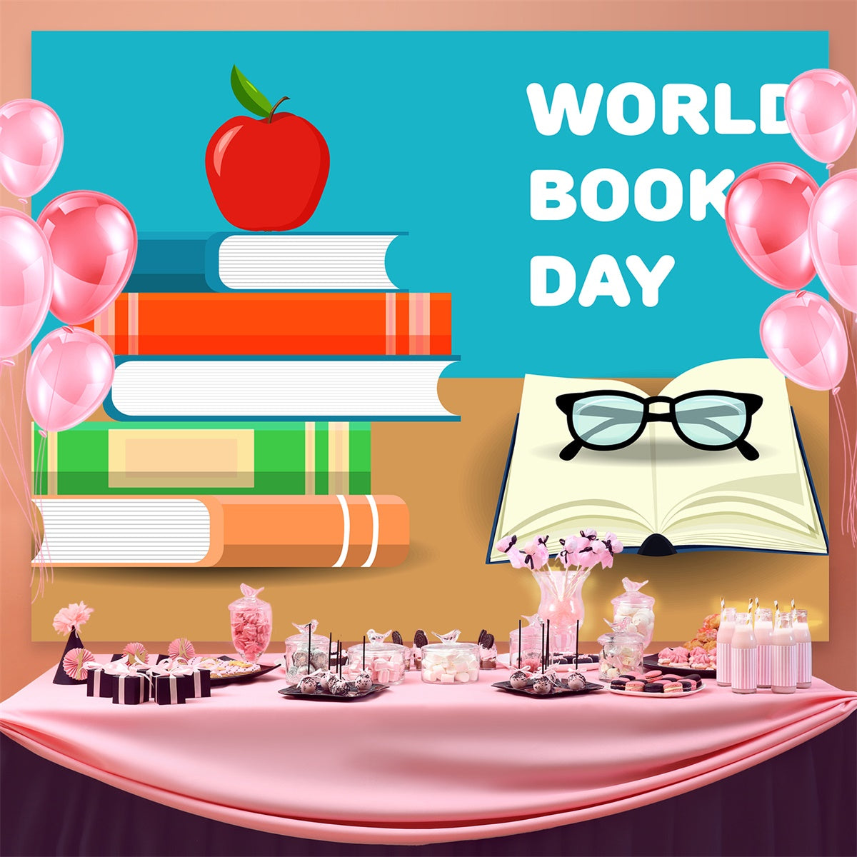 Welttag des Buches Backdrop Schule Bücher Apfel Backdrop CJJ3-65