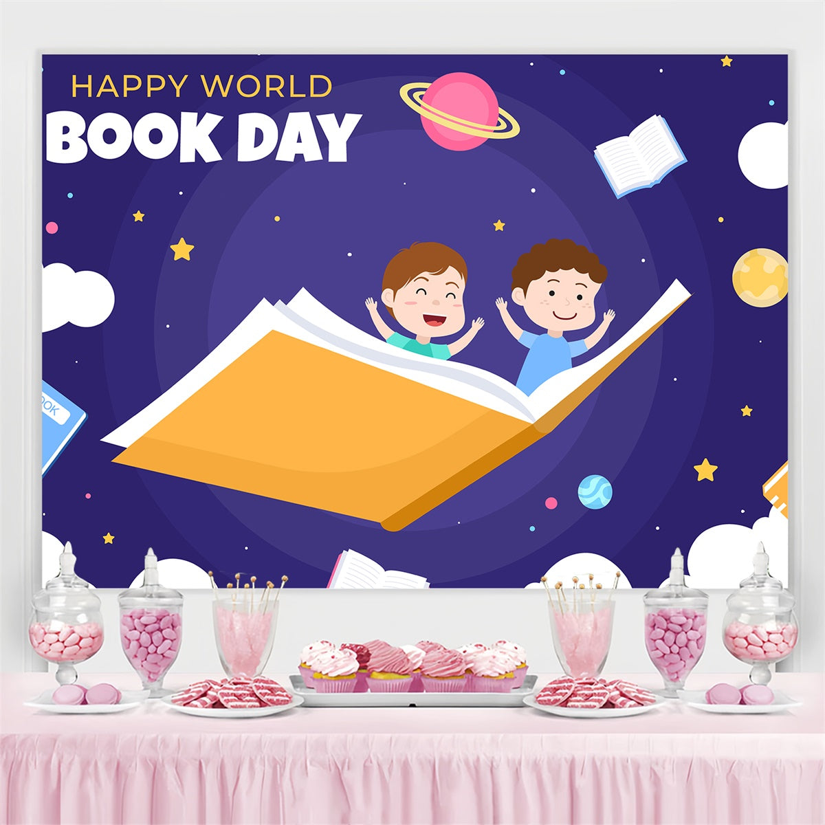 Welttag des Buches Backdrop Flying Storybook Galaxy Backdrop CJJ3-70