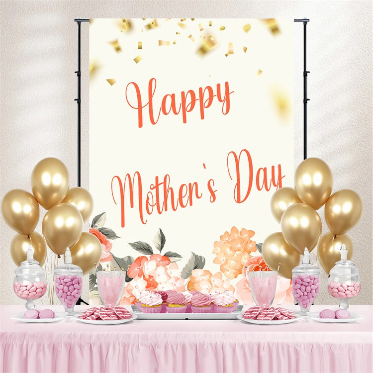 Muttertags-Hintergrundbild mit goldenem Konfetti und Blumen CJJ3-86