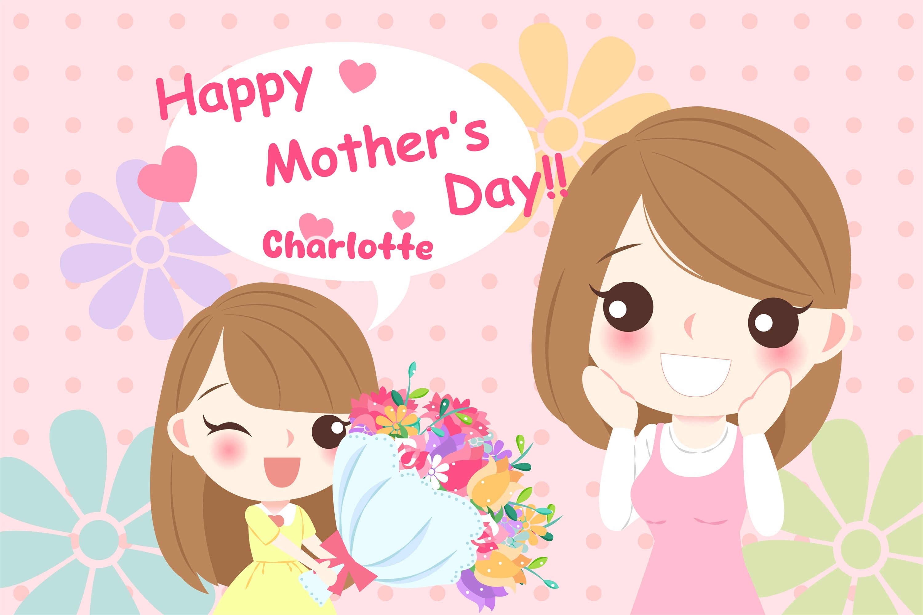 Muttertags-Hintergrundbild Personalisierbare Blume Cartoon Rosa CJJ3-90