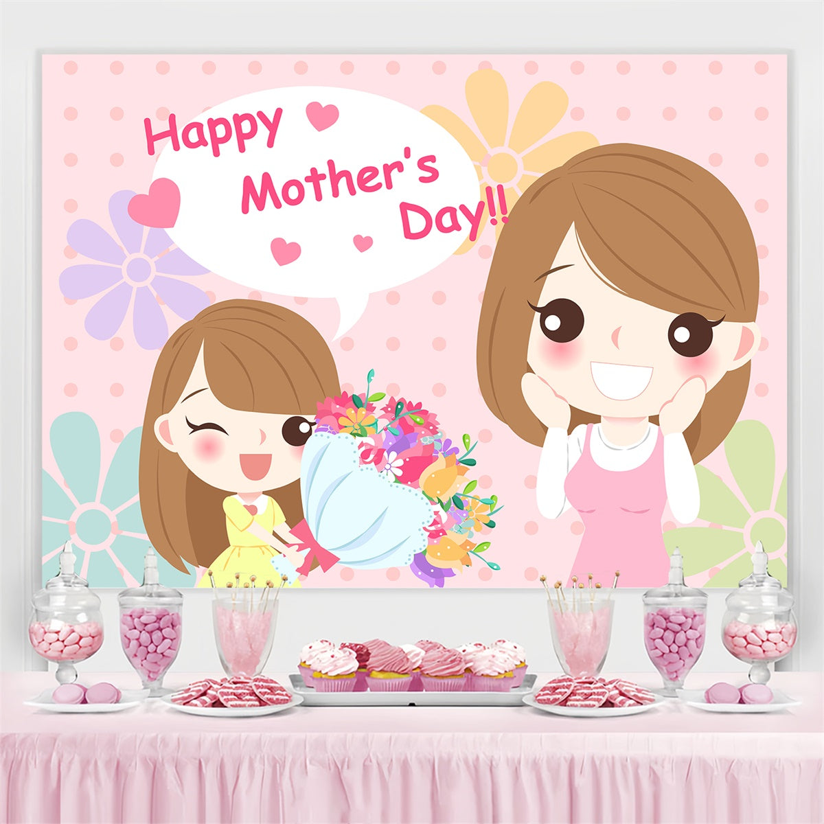 Muttertags-Hintergrundbild Personalisierbare Blume Cartoon Rosa CJJ3-90