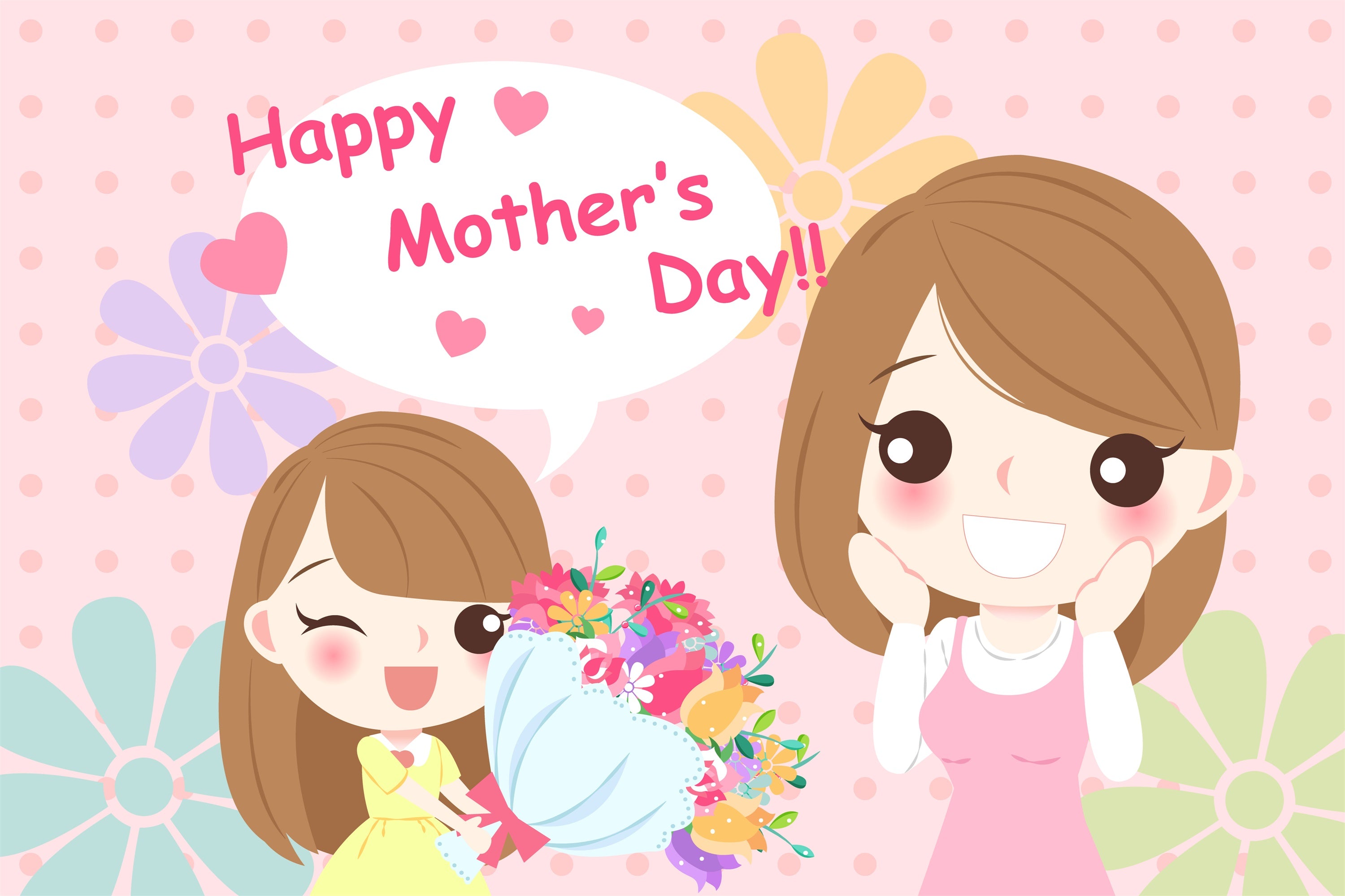 Muttertags-Hintergrundbild Personalisierbare Blume Cartoon Rosa CJJ3-90