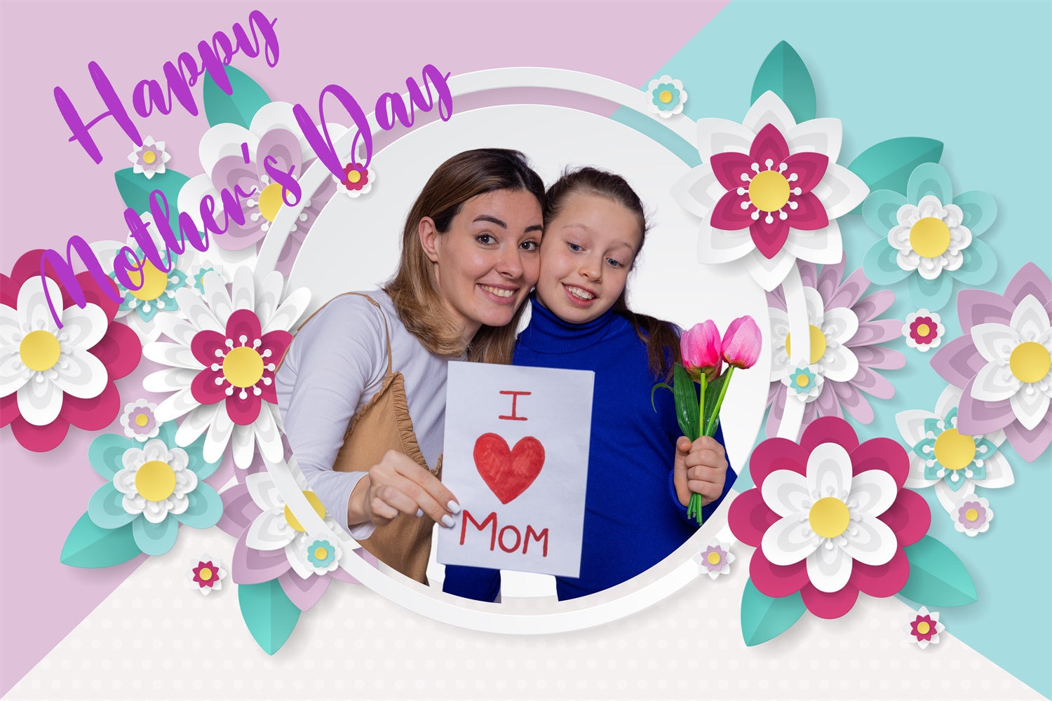 Muttertags-Hintergrundbild Individuell gestaltbar mit buntem Blumenrahmen CJJ3-99