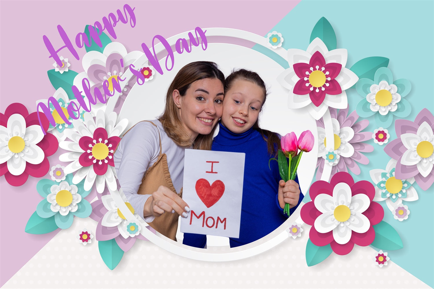 Muttertags-Hintergrundbild Individuell gestaltbar mit buntem Blumenrahmen CJJ3-99