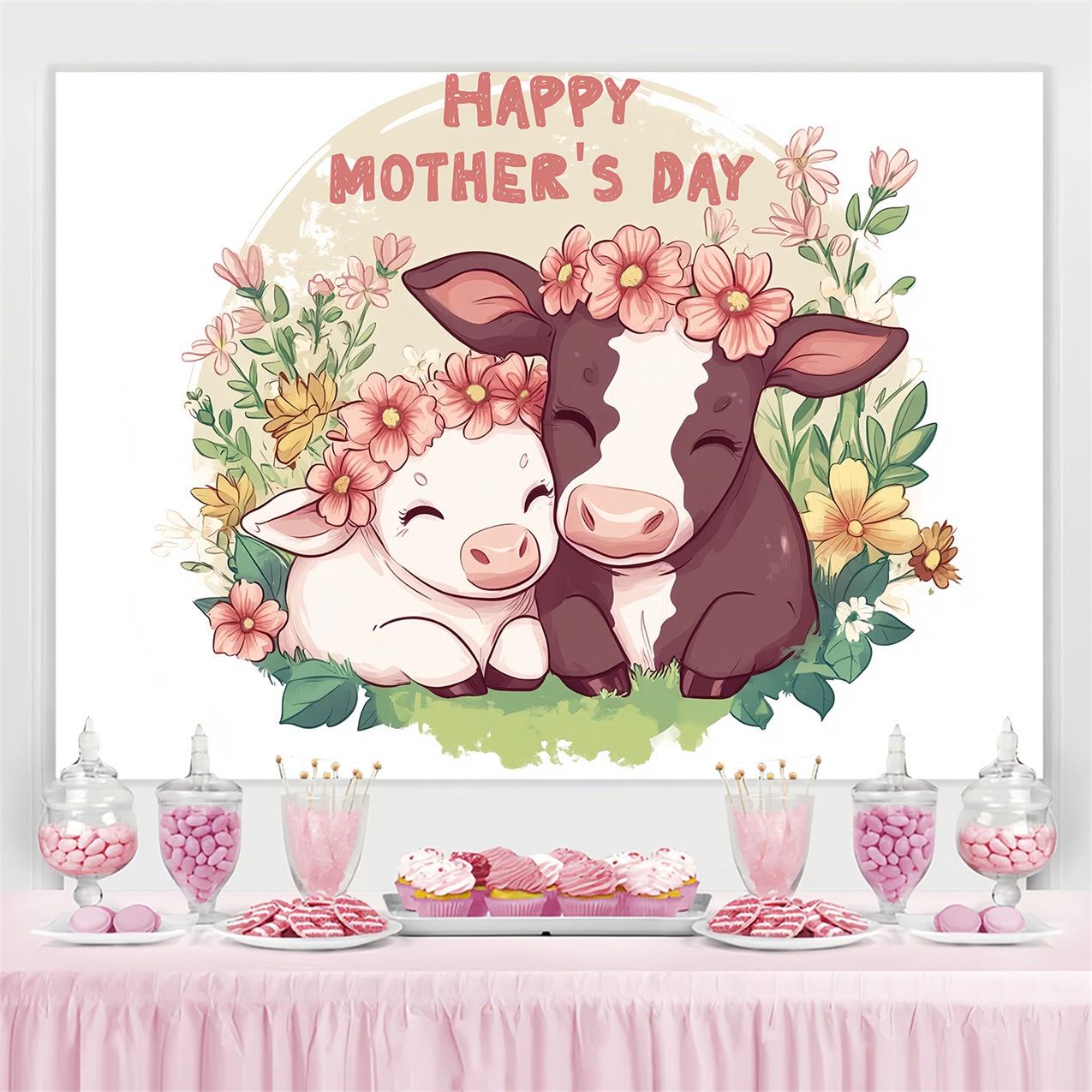 Mothers Day Backdrops Kühe Floral Celebration Personalisierter Backdrop CSH-136