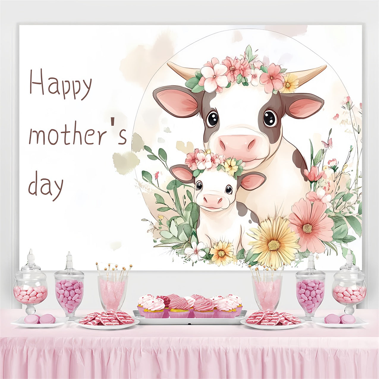 Muttertag Fotohintergrund Blumen Kuh Familie Individuelles Hintergrundbild CSH-137