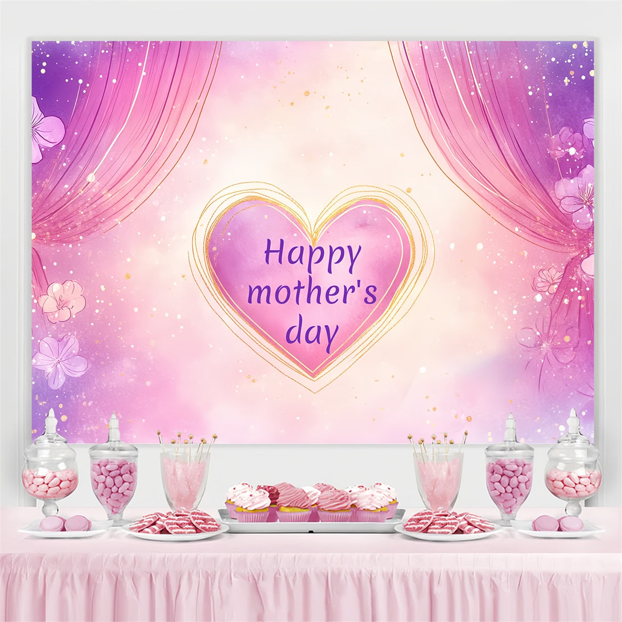 Mothers Day Fotohintergrund Lila Herz Glühen Personalisierter Hintergrund CSH-138