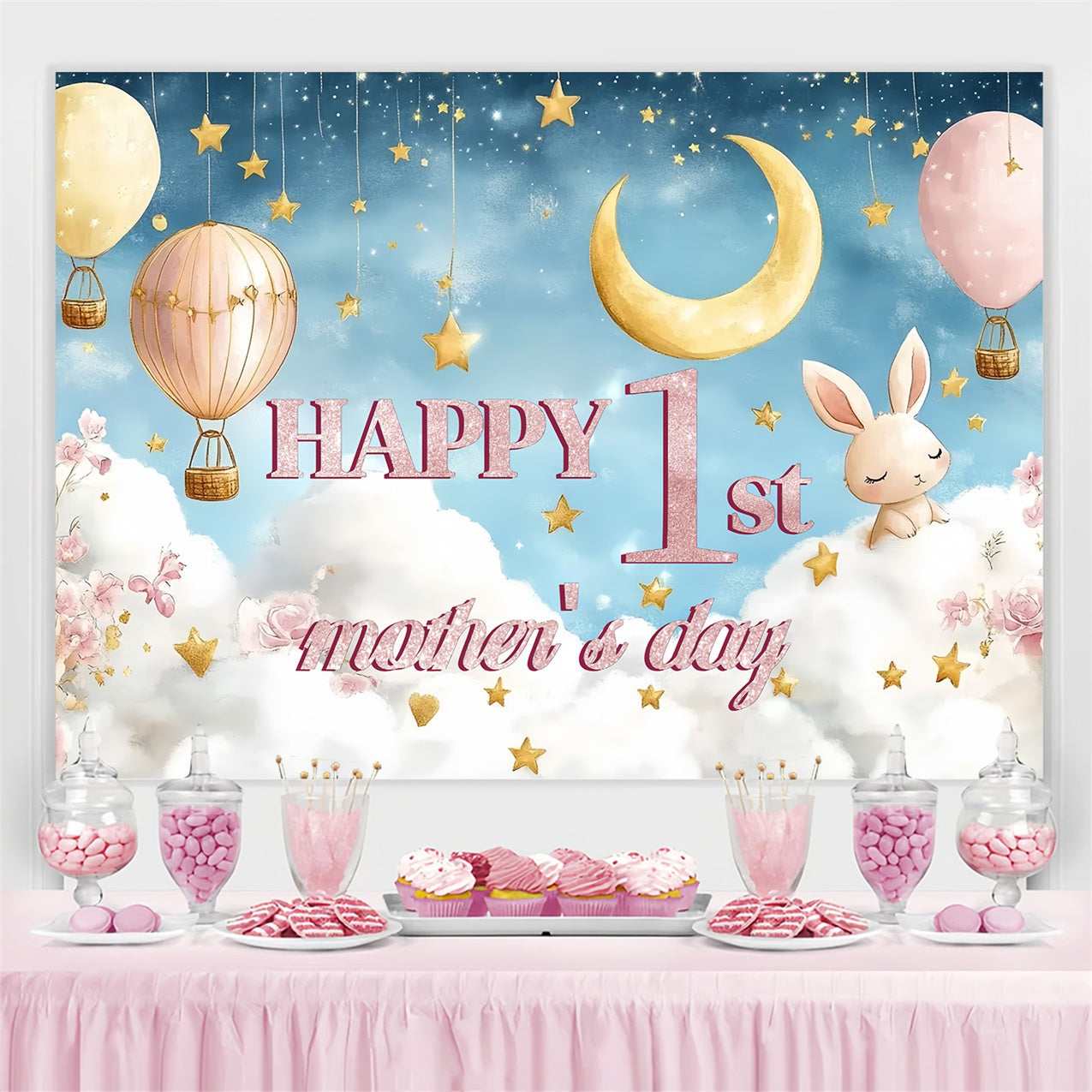 Mothers Day Backdrop Heißluftballon Himmel Custom Backdrop CSH-140