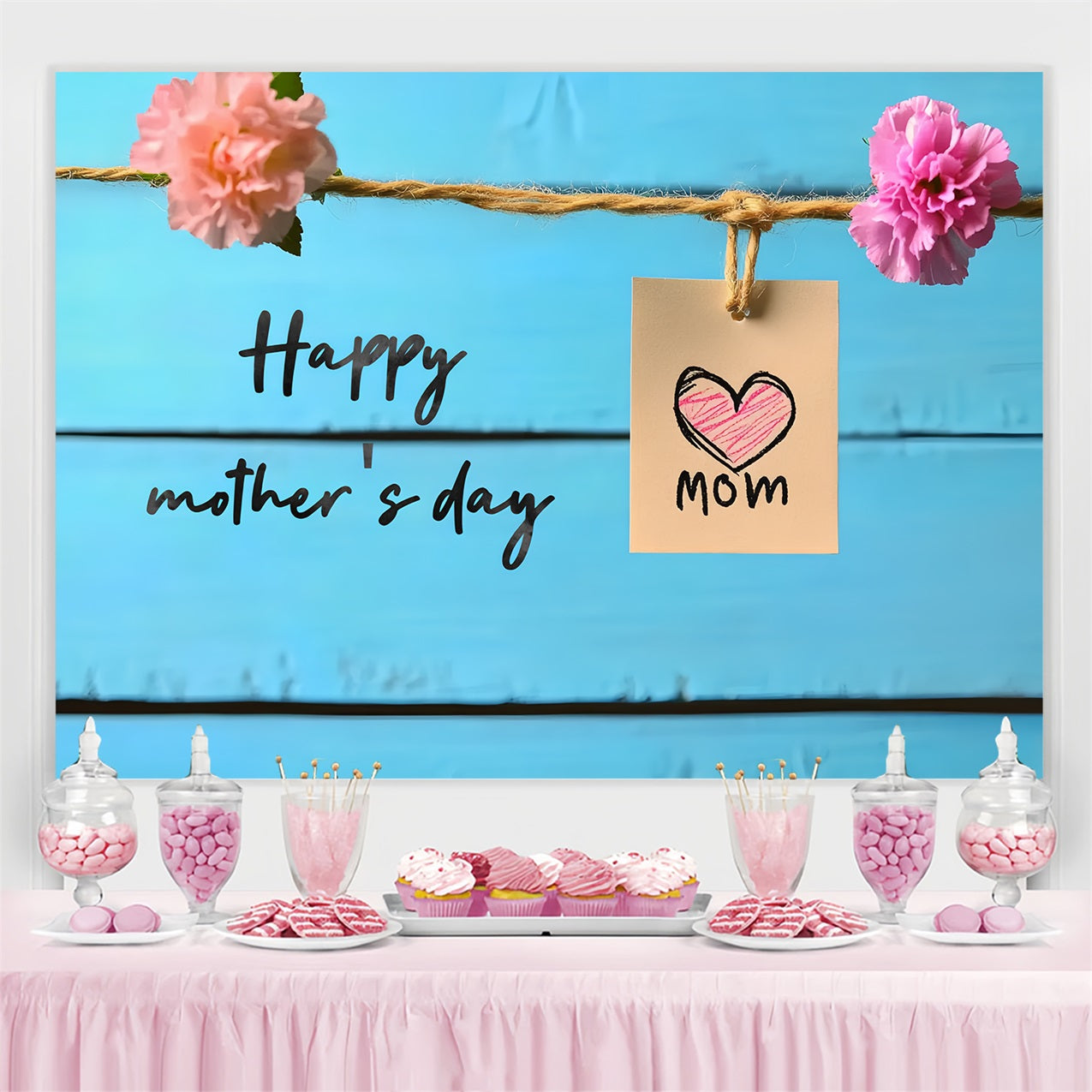 Mothers Day Backdrops Blaue Holzblume Personalisierter Backdrop CSH-143