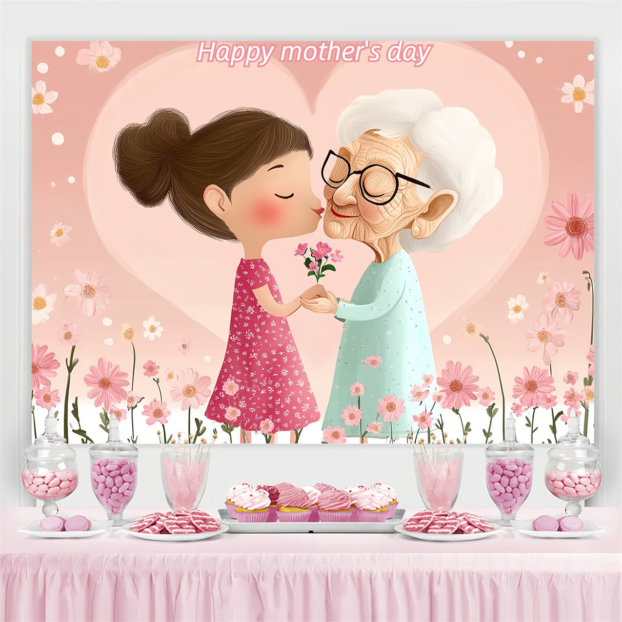 Mothers Day Backdrop Zärtlicher Kuss Oma Custom Backdrop CSH-144