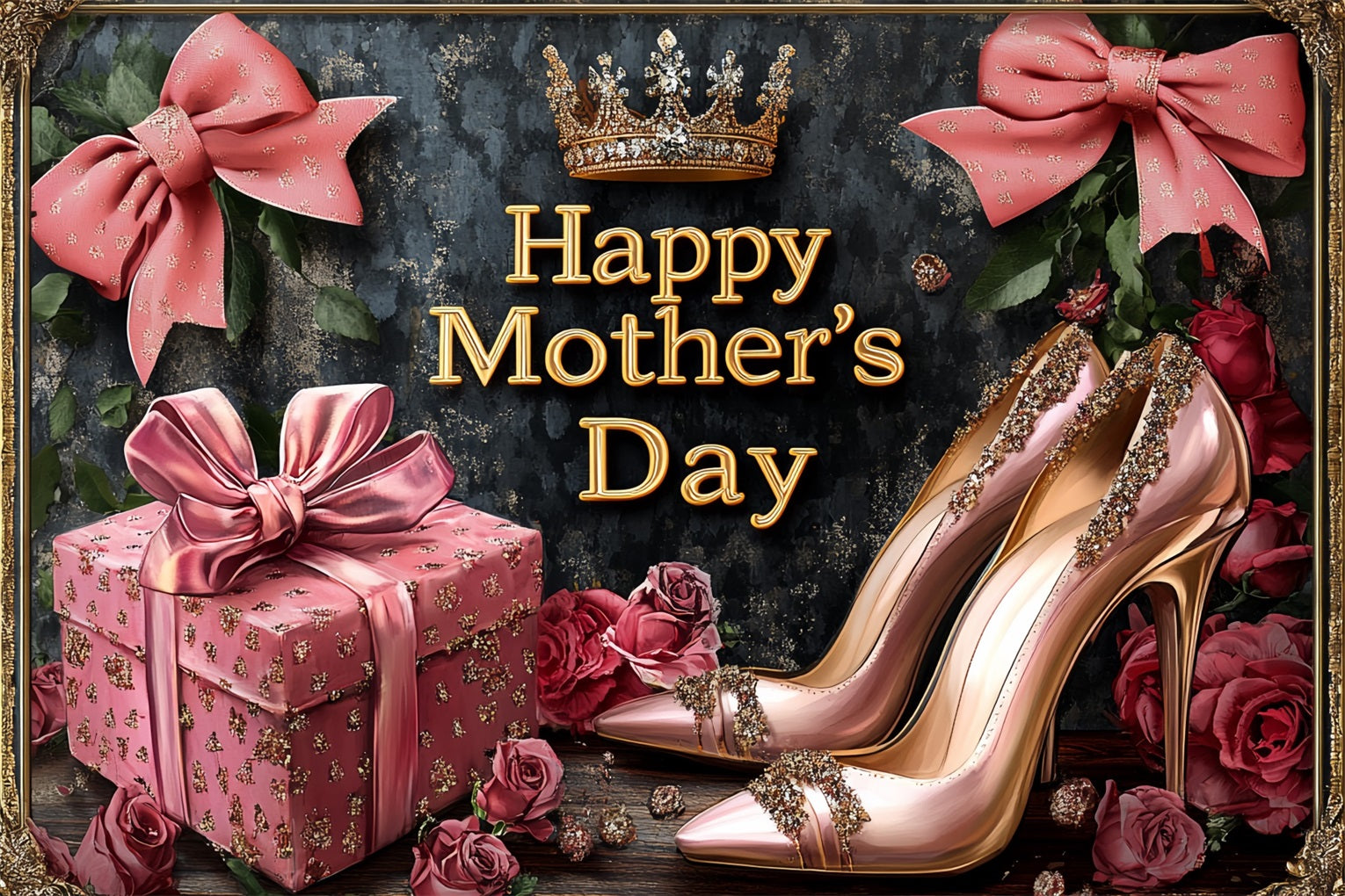 Muttertag Fotokulissen Krone Rosen Schuhe Personalisierte Kulisse CSH-147