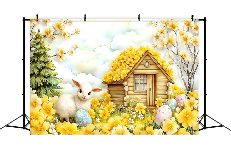Ostern Backdrop Glückliches Lamm Gelbe Blüte Garten Backdrop CSH2-11