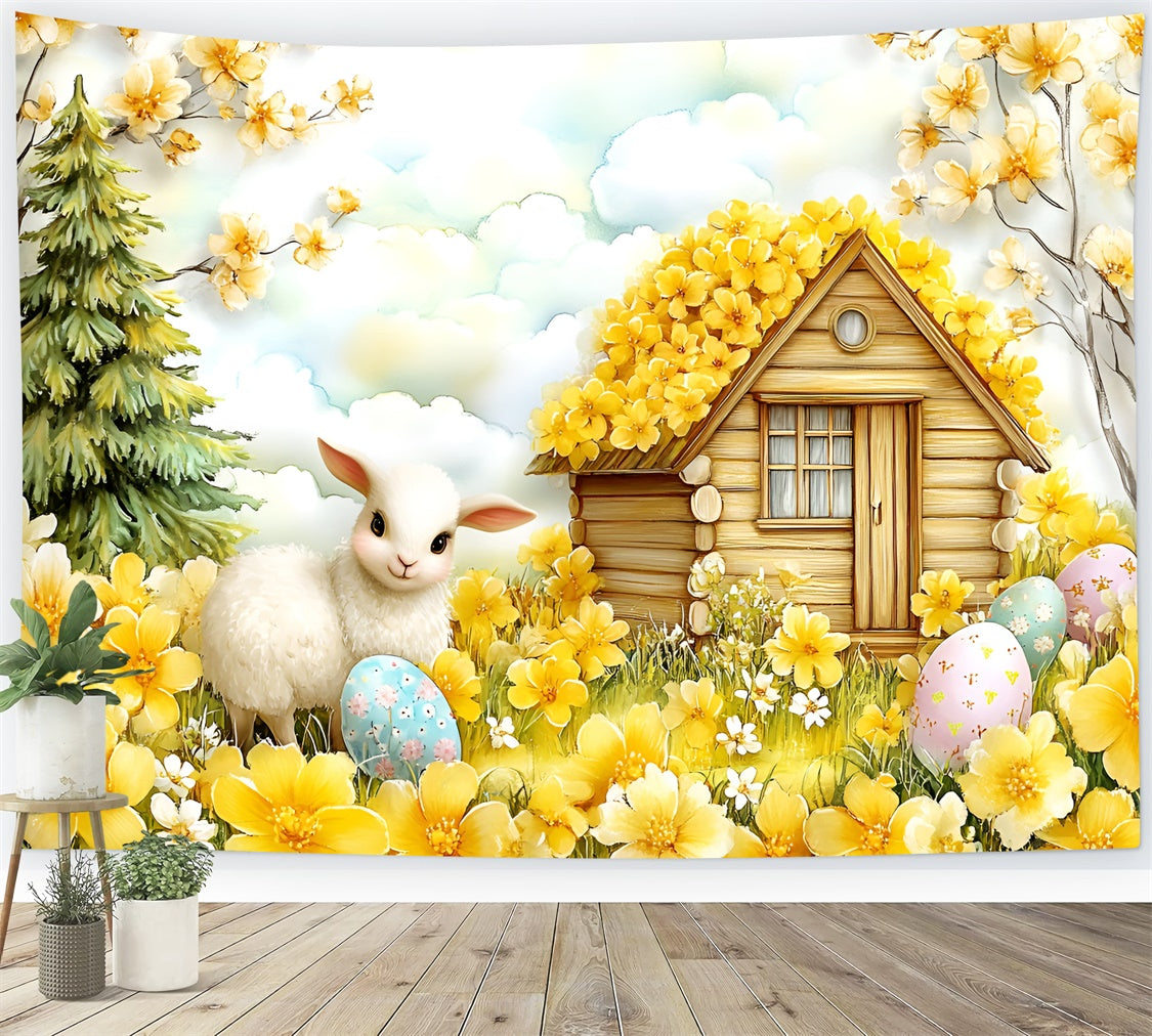 Ostern Backdrop Glückliches Lamm Gelbe Blüte Garten Backdrop CSH2-11