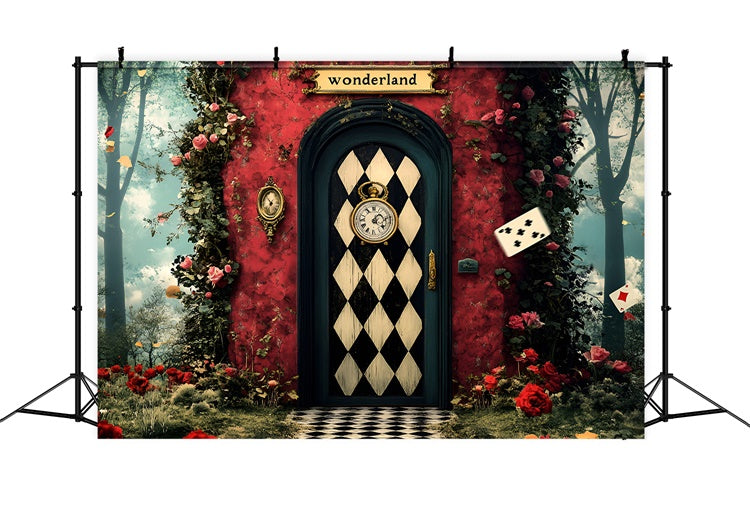 Ostern Backdrop Mystische karierte Tür Wunderland Backdrop CSH2-111