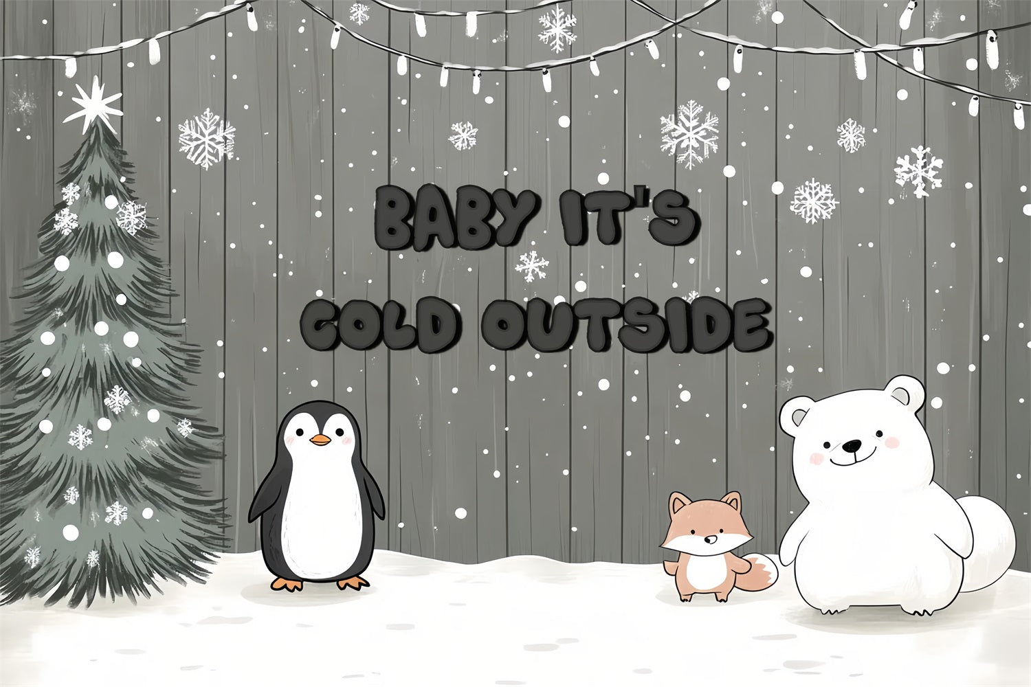 Rustikale Baby Shower Backdrop Schneeflocken Polartiere Backdrop CSH2-124