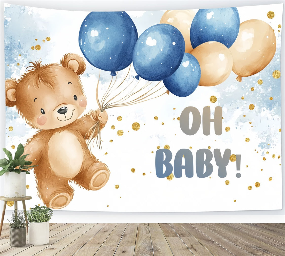 Baby Shower Ballon Backdrop Bär Blau Gold Backdrop CSH2-126