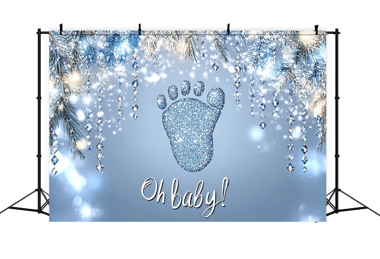 Baby Shower Fotokulissen Glitzernde Fußabdrücke Schneeflocken Hintergrund CSH2-129