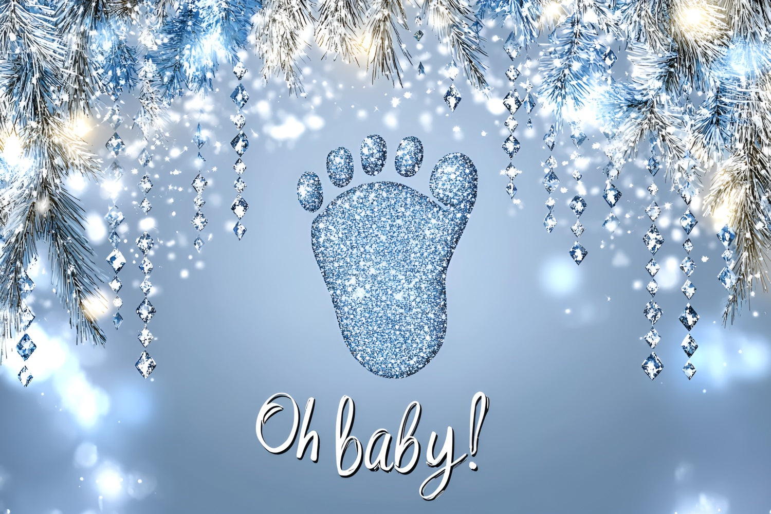 Baby Shower Fotokulissen Glitzernde Fußabdrücke Schneeflocken Hintergrund CSH2-129