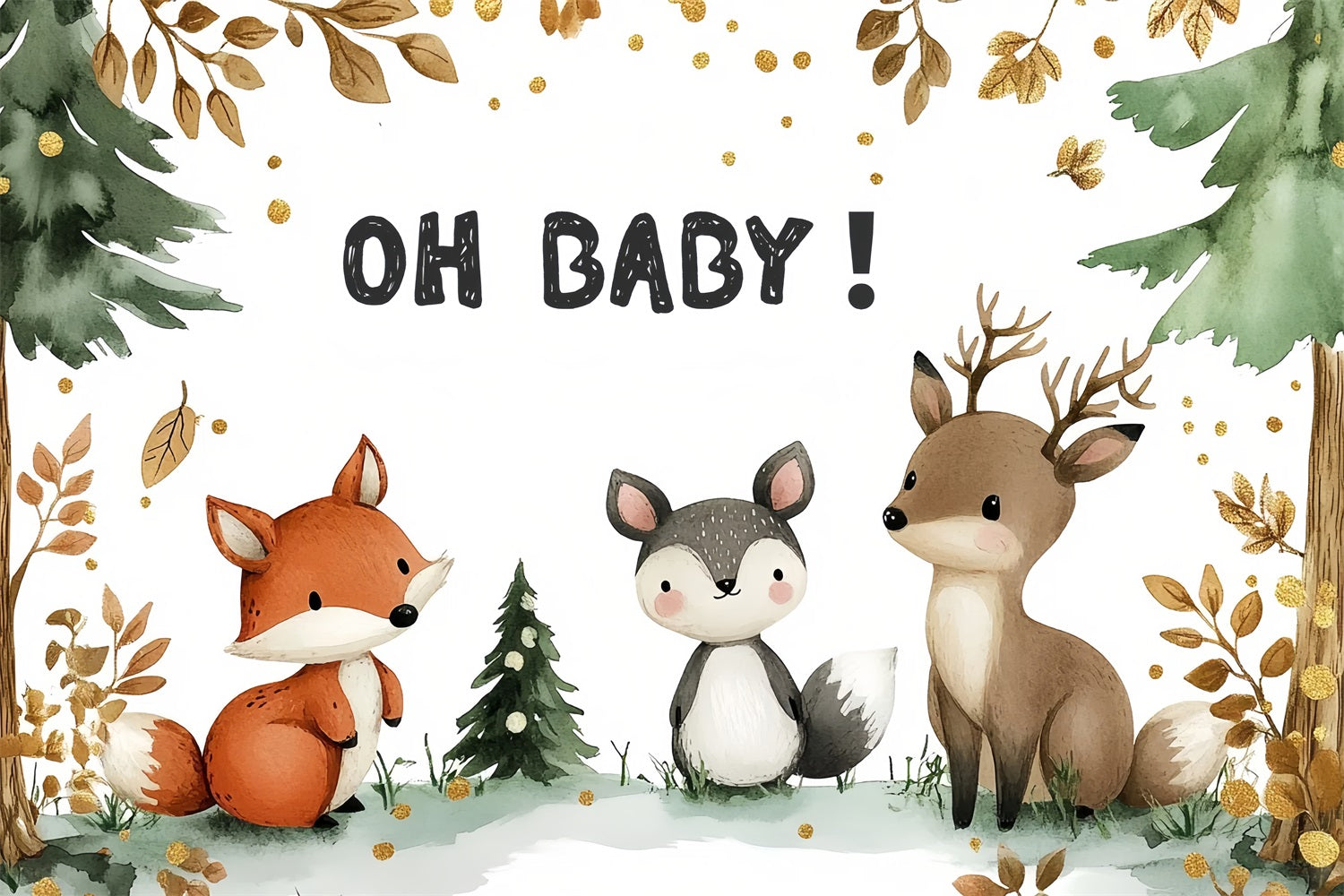 Baby Shower Backdrop Dekoration Ideen Woodland Friends Backdrop CSH2-132