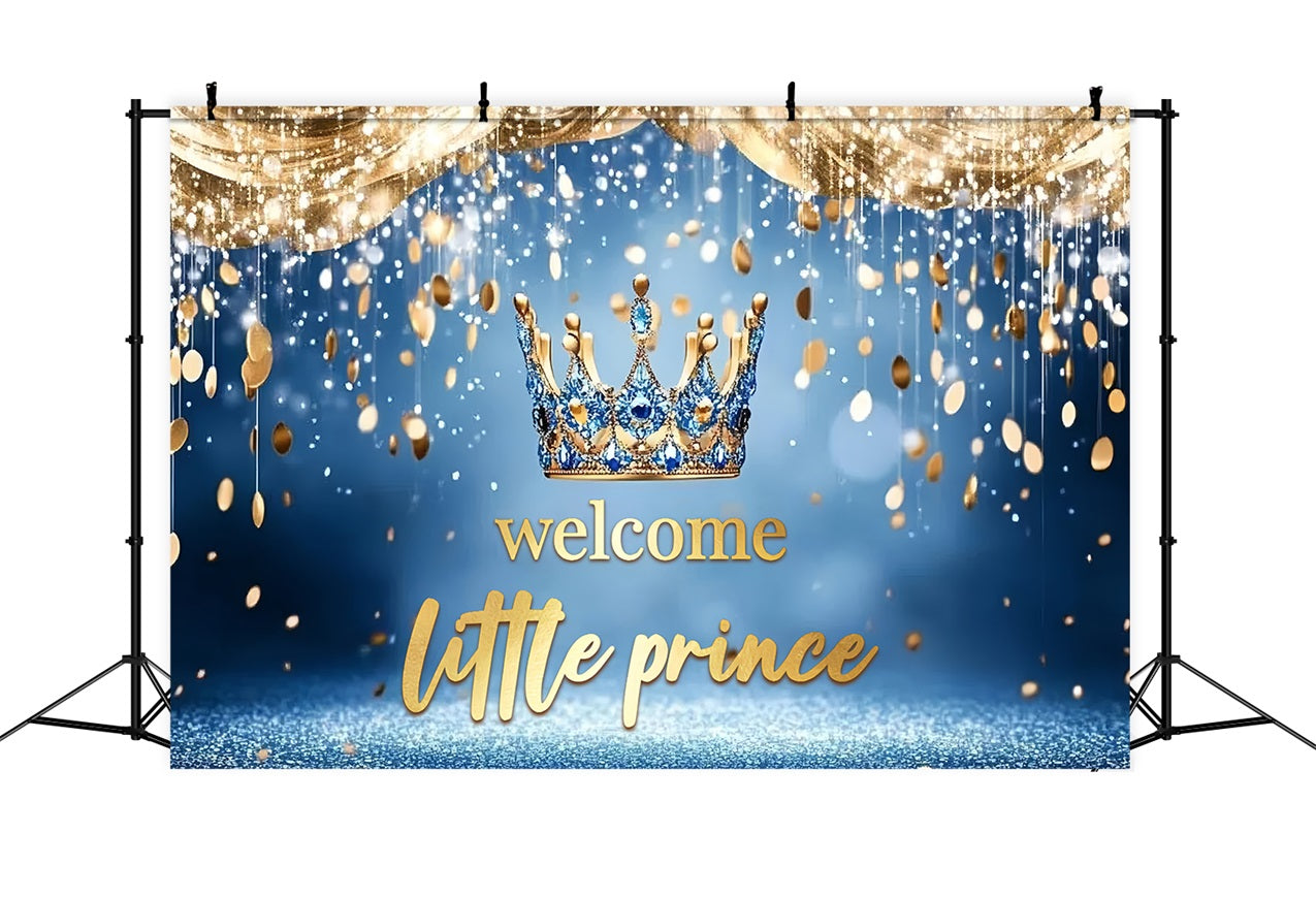 Prinz Baby Shower Backdrop Sparkling Blue Crown Backdrop CSH2-157