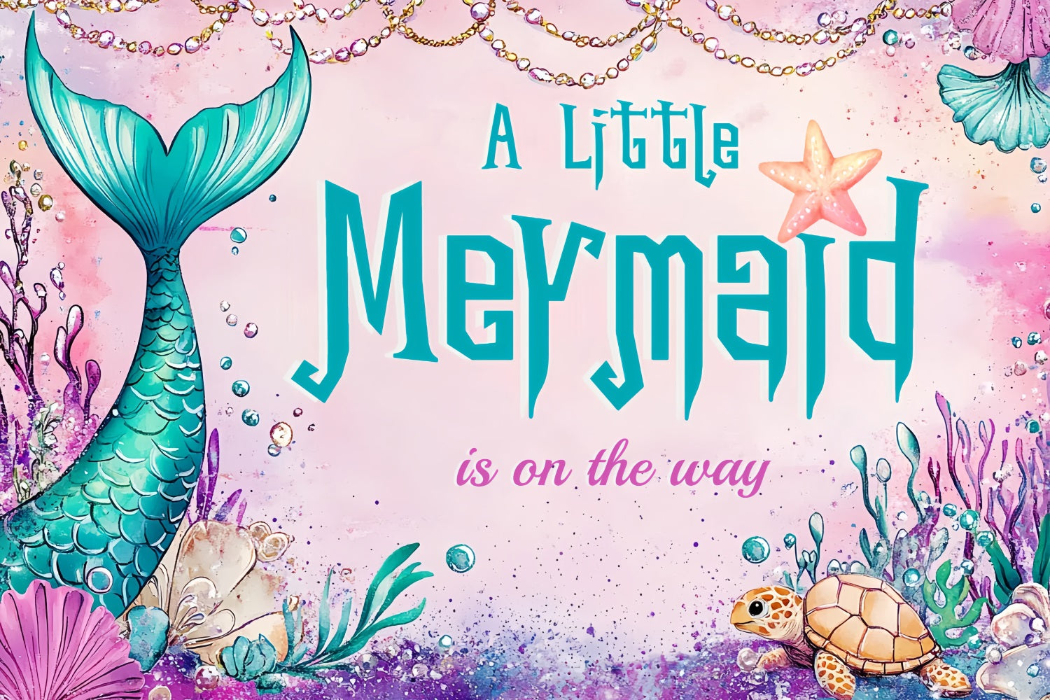 Baby Shower Backdrop für Mädchen Meerjungfrau Schwanz Schildkröte Hintergrund CSH2-166